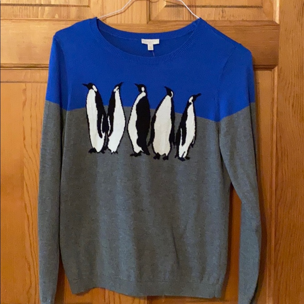NWT Women’s petite blue penguin sweater MP